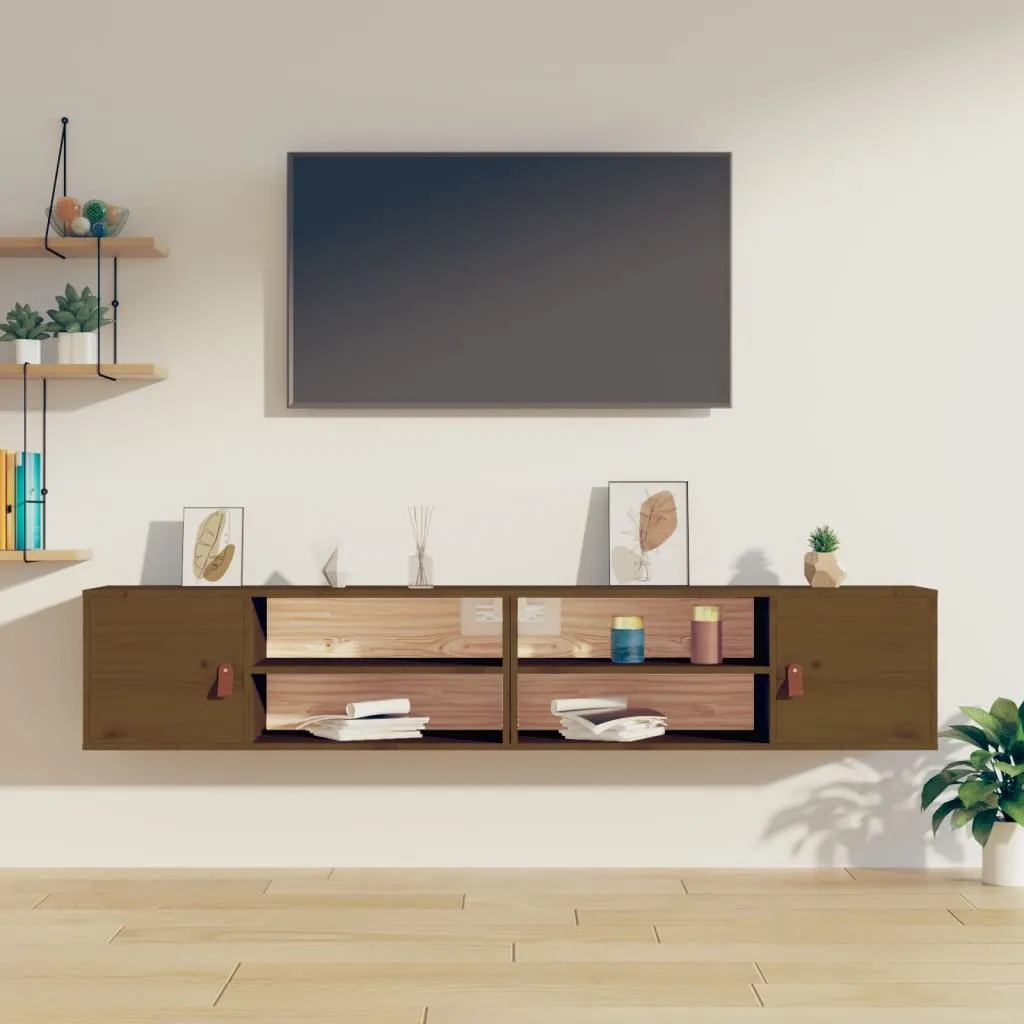 vidaXL Pensili 2 pz Marrone Miele 80x30x30cm in Legno Massello di Pino