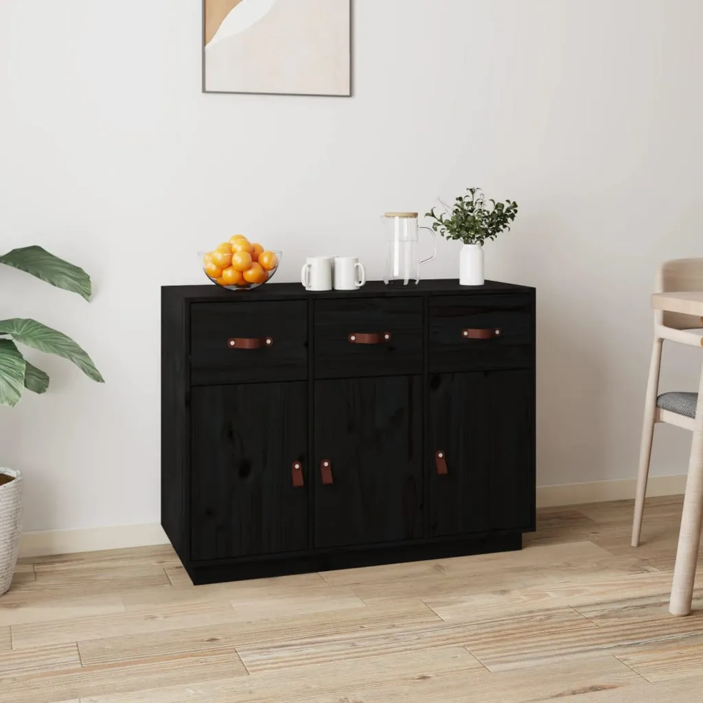 vidaXL Credenza Nera 100x40x75 cm in Legno Massello di Pino