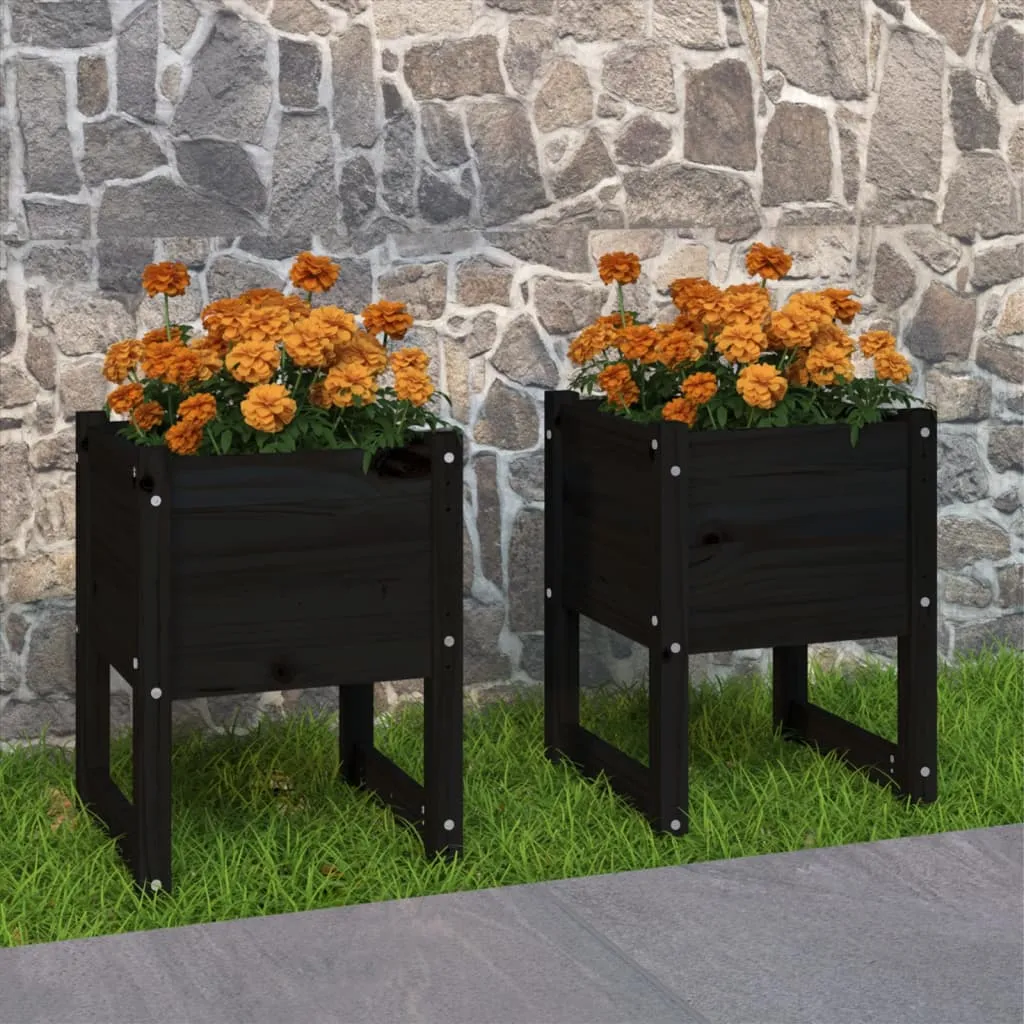 vidaXL Fioriere 2 pz Nero 40x40x52,5 cm in Legno Massello di Pino