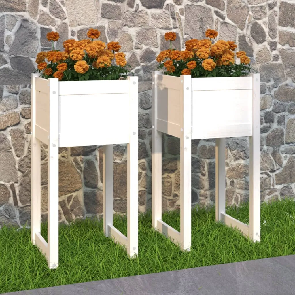 vidaXL Fioriere 2 pz Bianche 40x40x81 cm in Legno Massello di Pino