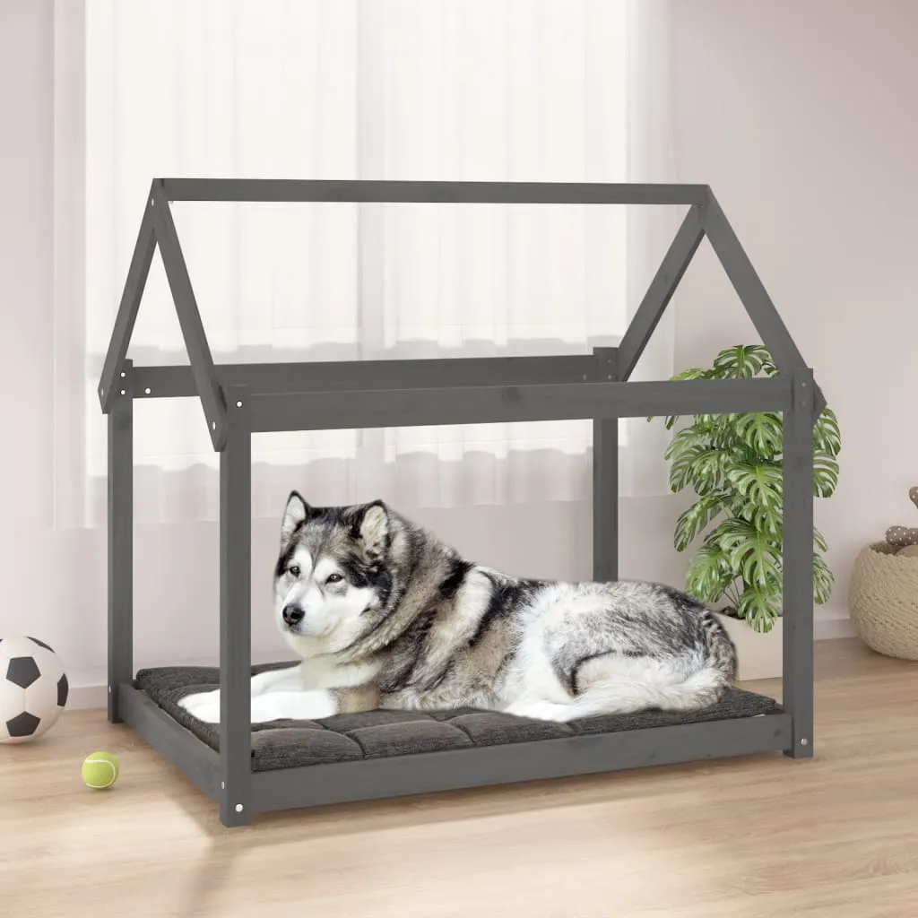 vidaXL Cuccia per Cani Grigia 111x80x100 cm in Legno Massello di Pino