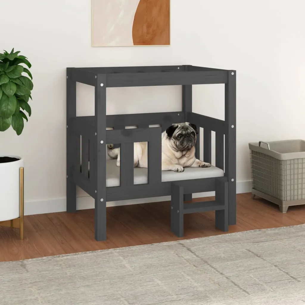 vidaXL Cuccia per Cani Grigio 65,5x43x70 cm in Legno Massello di Pino