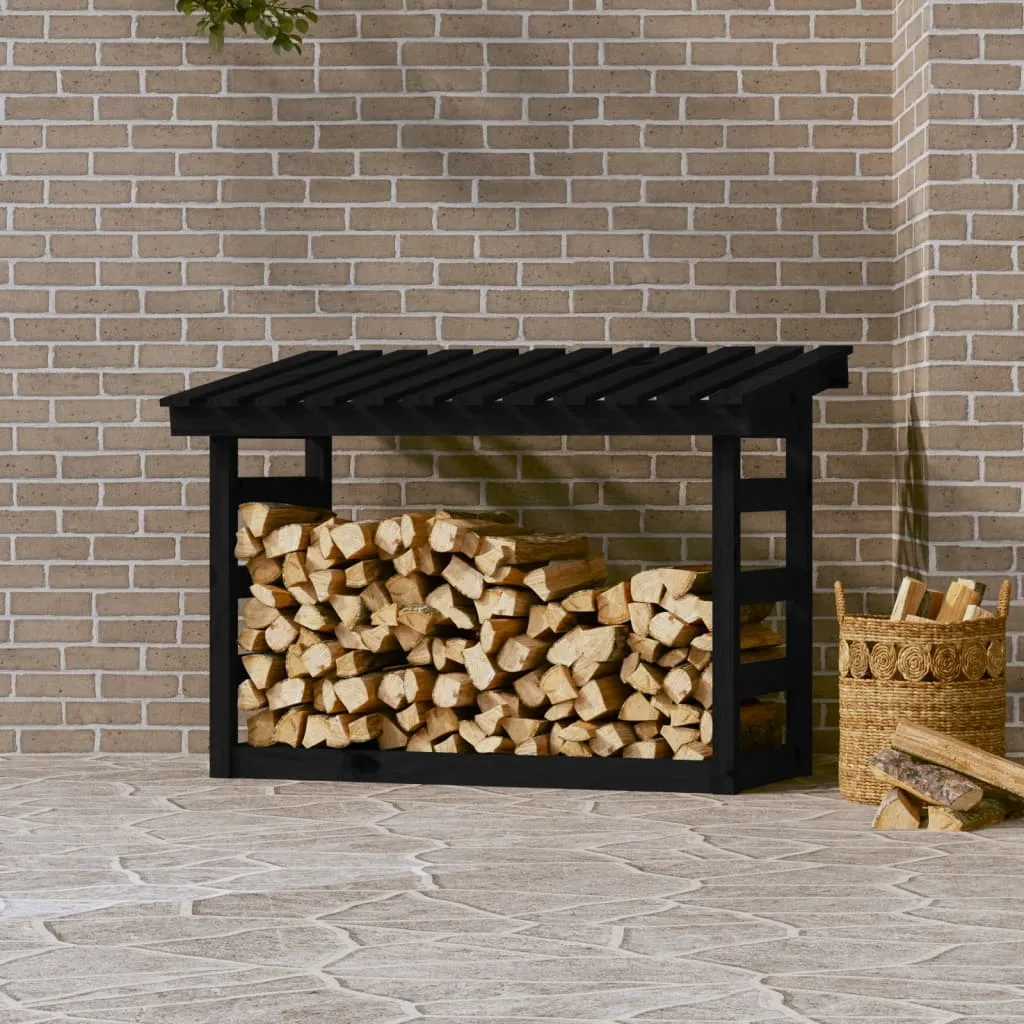 vidaXL Portalegna Nero 108x64,5x78 cm in Legno Massello di Pino