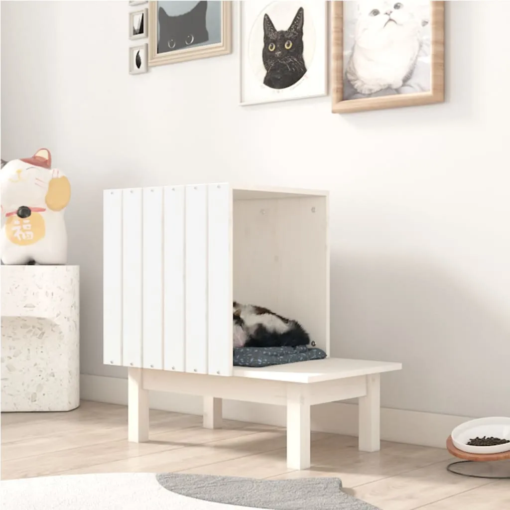 vidaXL Casetta per Gatti Bianca 60x36x60 cm in Legno Massello di Pino