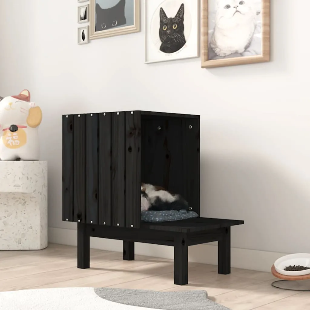 vidaXL Casetta per Gatti Nera 60x36x60 cm in Legno Massello di Pino