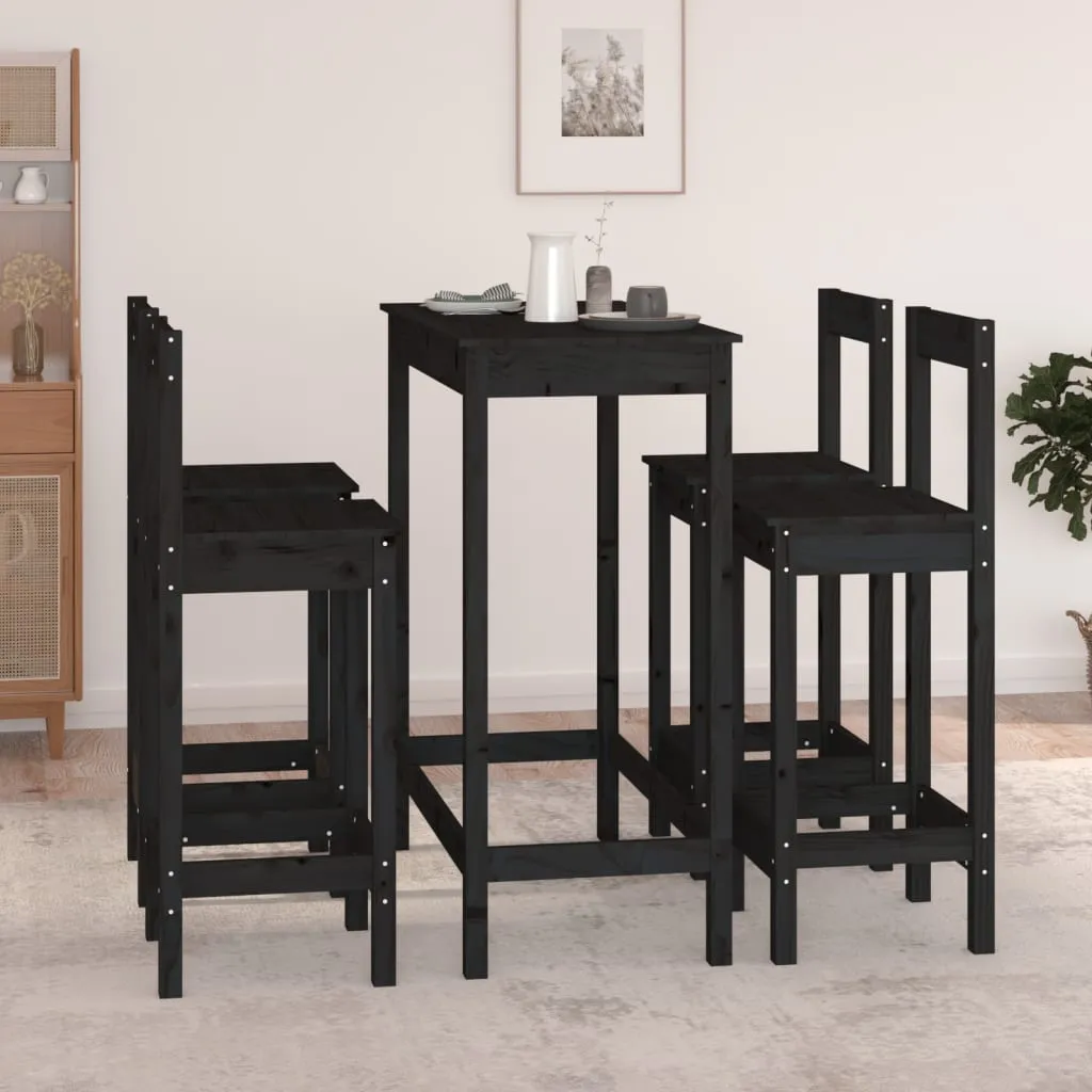 vidaXL Set da Bar 5 pz Nero in Legno Massello di Pino