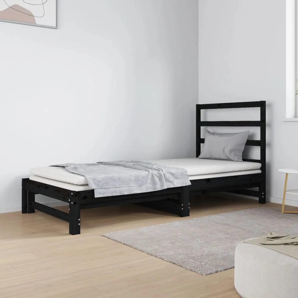 vidaXL Dormeuse Estraibile Nera 2x(90x190) cm Legno Massello di Pino