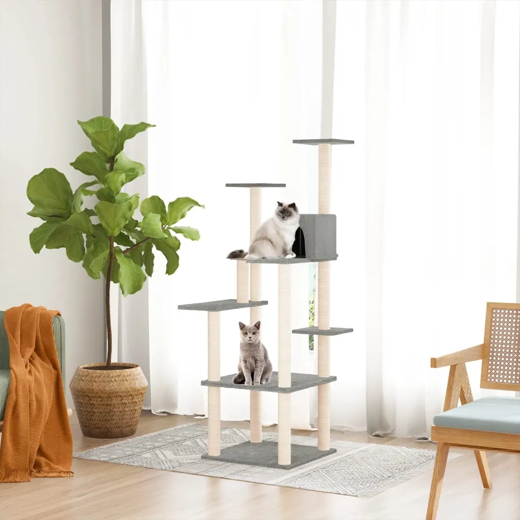 vidaXL Albero per Gatti con Tiragraffi in Sisal Grigio Chiaro 153 cm