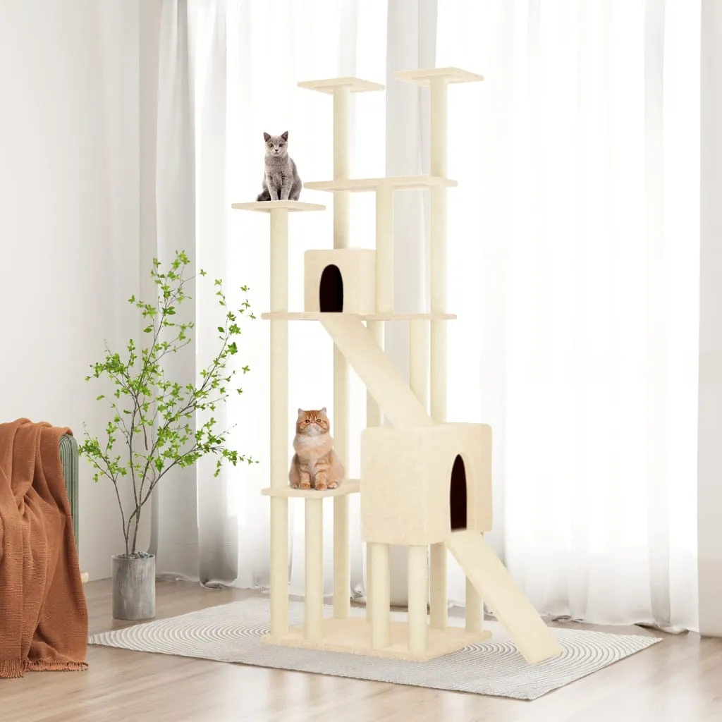 vidaXL Albero per Gatti con Tiragraffi in Sisal Crema 190 cm