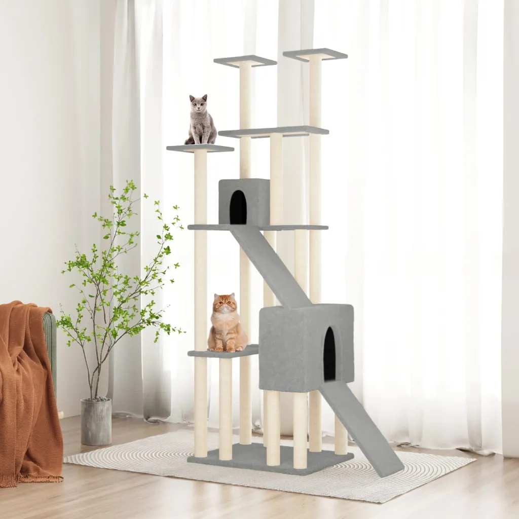 vidaXL Albero per Gatti con Tiragraffi in Sisal Grigio Chiaro 190 cm