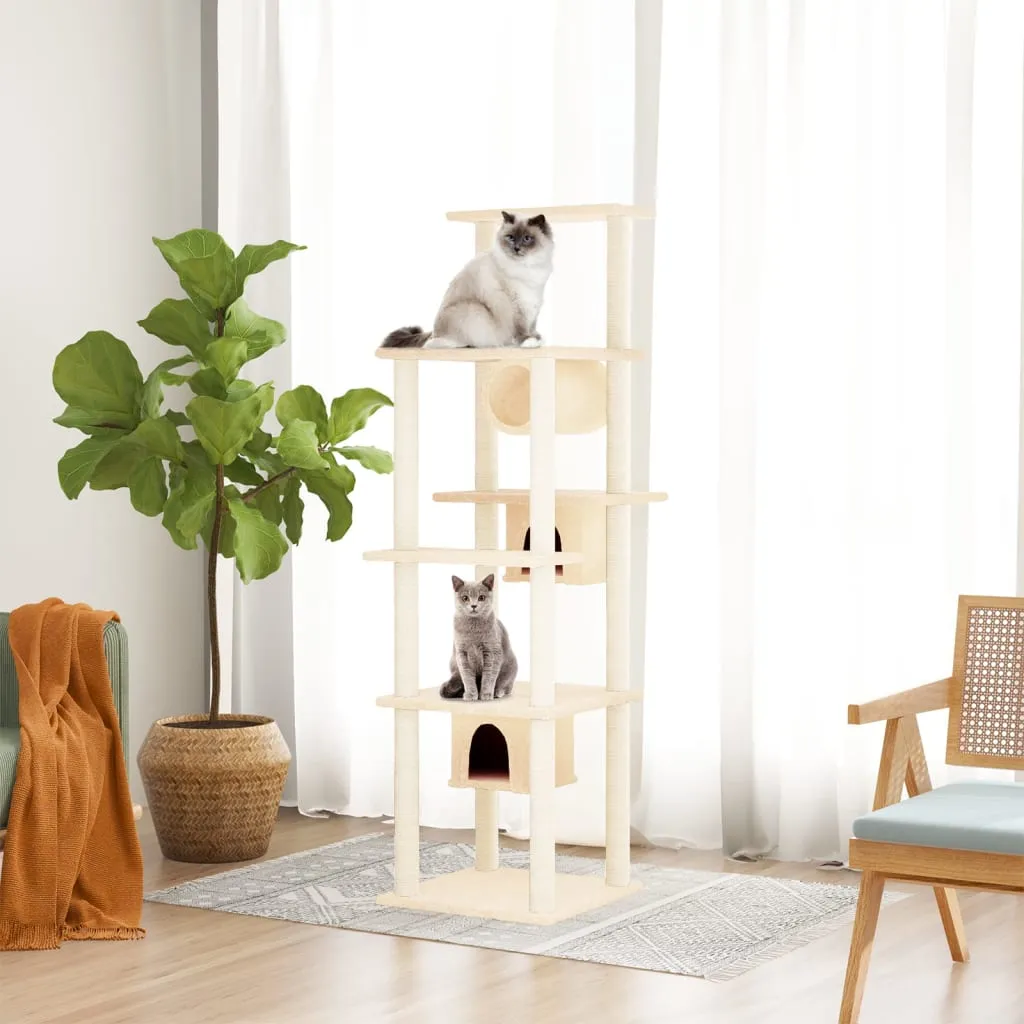 vidaXL Albero per Gatti con Tiragraffi in Sisal Crema 169 cm