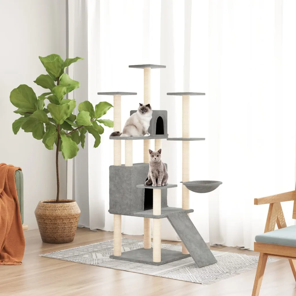 vidaXL Albero per Gatti con Tiragraffi in Sisal Grigio Chiaro 154 cm