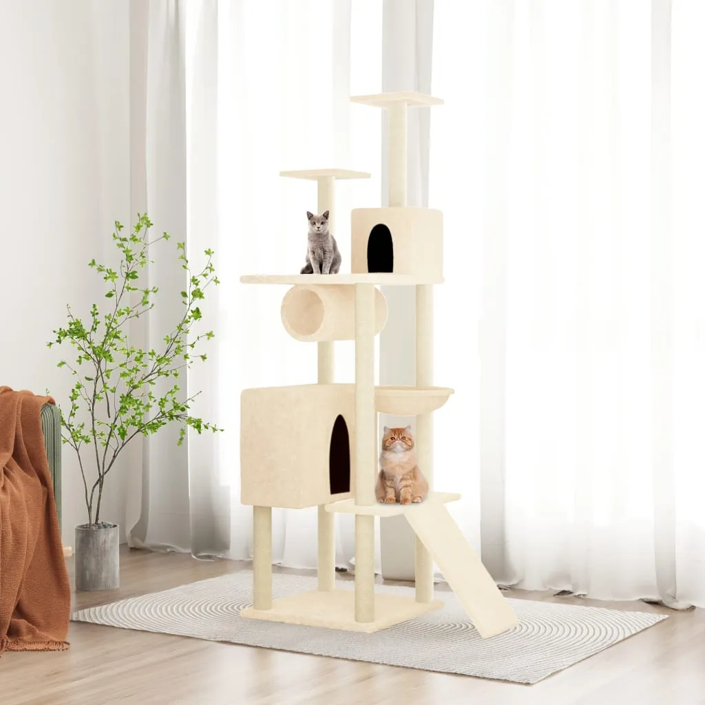 vidaXL Albero per Gatti con Tiragraffi in Sisal Crema 168 cm