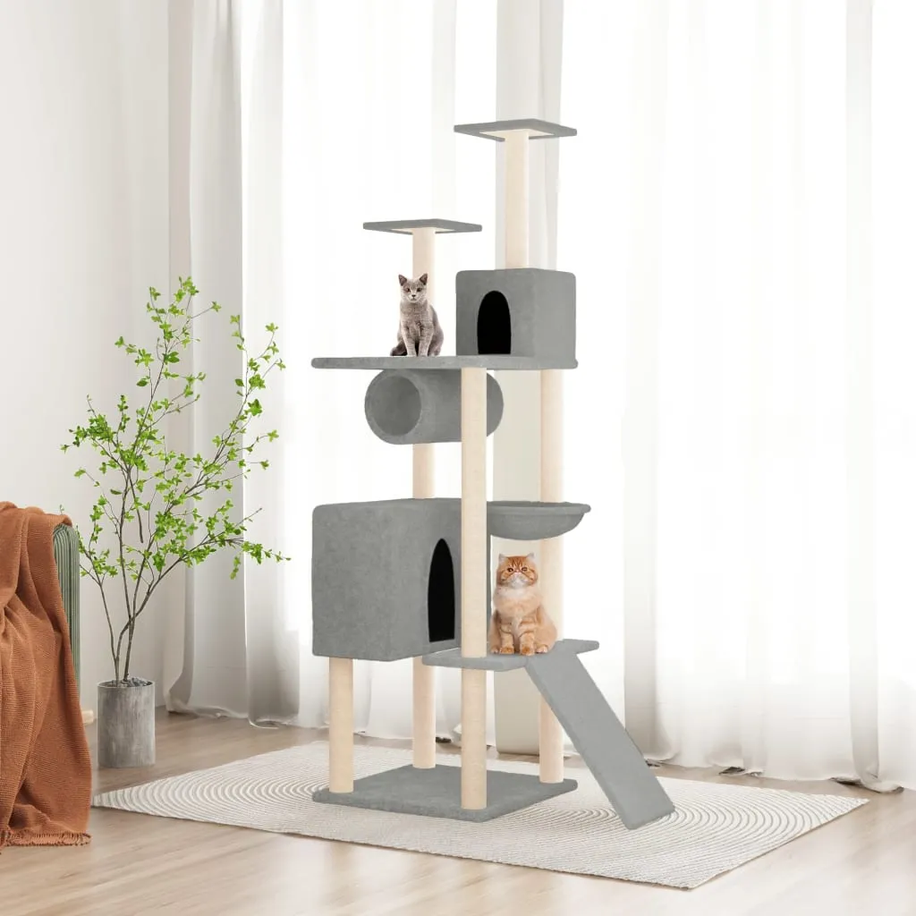 vidaXL Albero per Gatti con Tiragraffi in Sisal Grigio Chiaro 168 cm