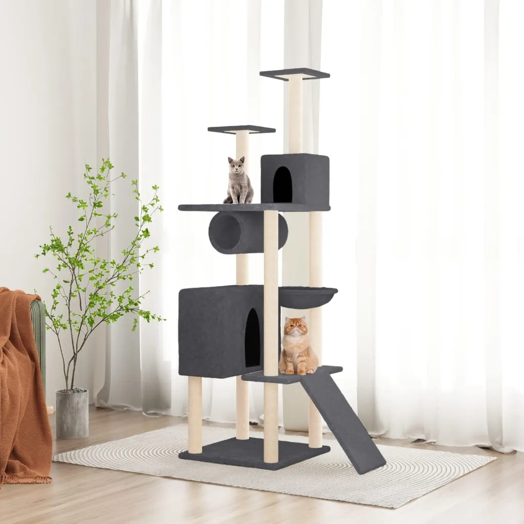 vidaXL Albero per Gatti con Tiragraffi in Sisal Grigio Scuro 168 cm