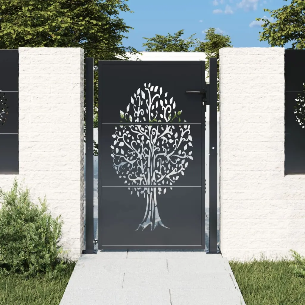 vidaXL Cancello Giardino Antracite 105x130 cm in Acciaio Design Albero