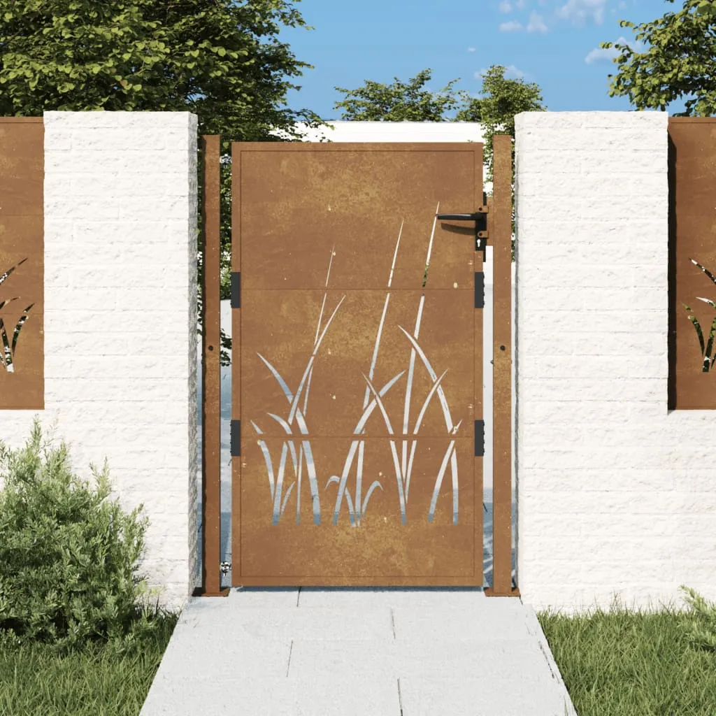 vidaXL Cancello da Giardino 105x130 cm in Acciaio Corten Design Erba