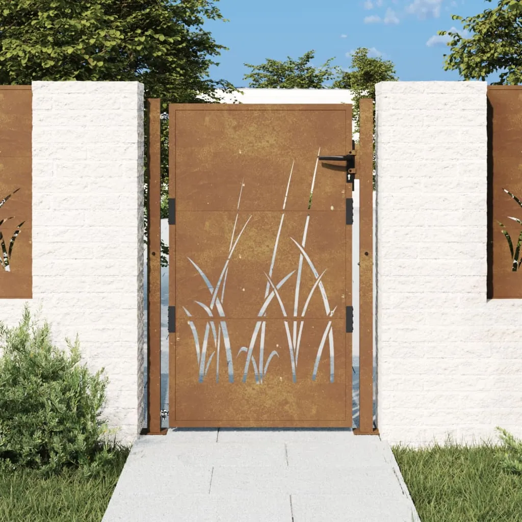 vidaXL Cancello da Giardino 105x155 cm in Acciaio Corten Design Erba