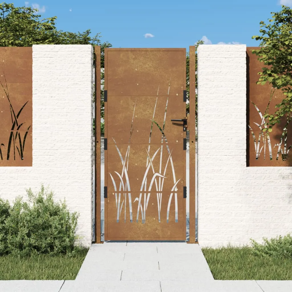 vidaXL Cancello da Giardino 105x205 cm in Acciaio Corten Design Erba