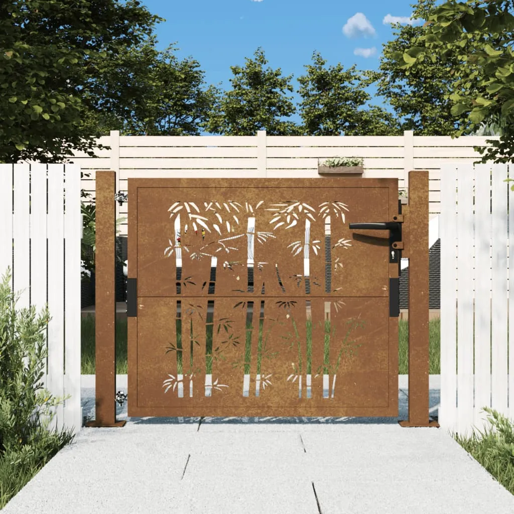 vidaXL Cancello da Giardino 105x80 cm in Acciaio Corten Design Bambù