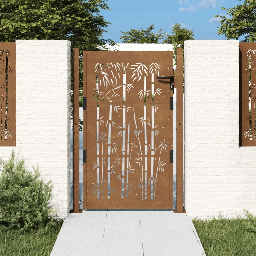 vidaXL Cancello da Giardino 105x155 cm in Acciaio Corten Design Bambù