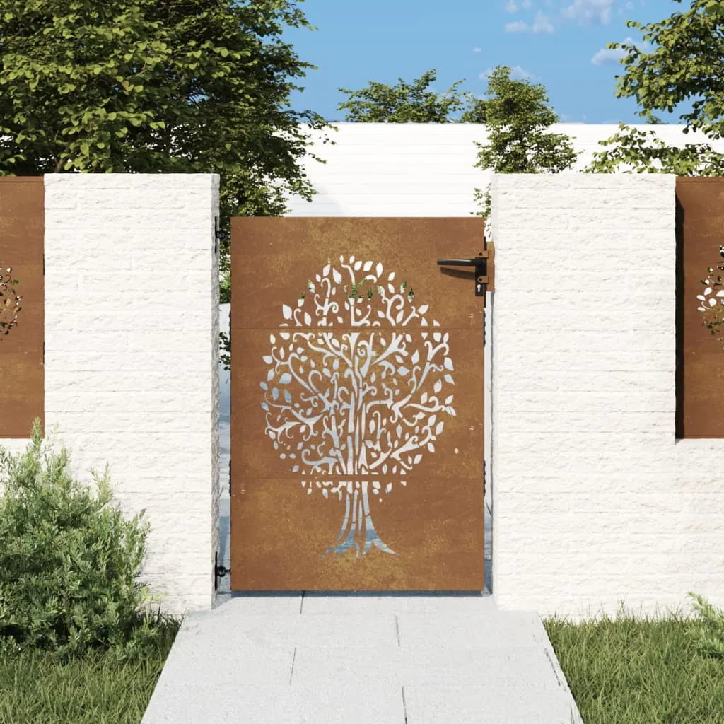 vidaXL Cancello da Giardino 85x150 cm in Acciaio Corten Design Albero