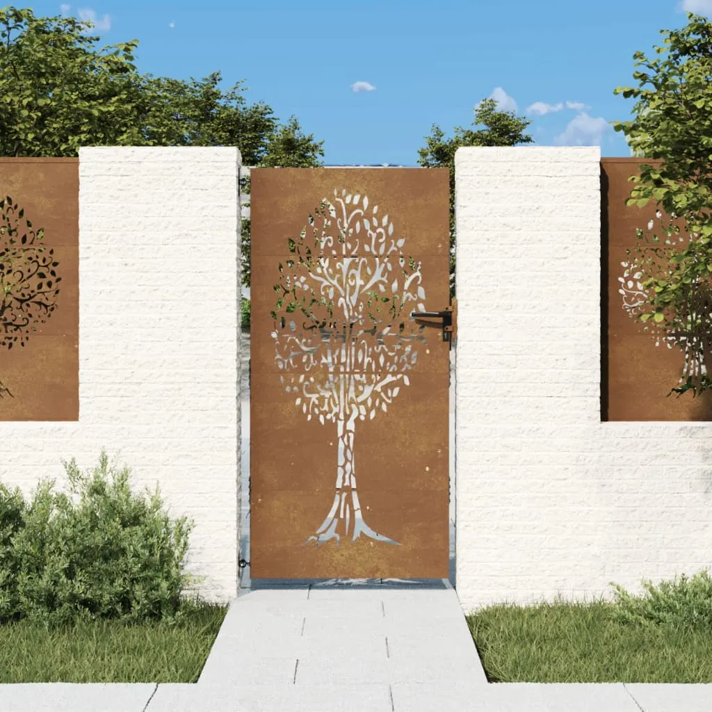 vidaXL Cancello da Giardino 85x175 cm in Acciaio Corten Design Albero