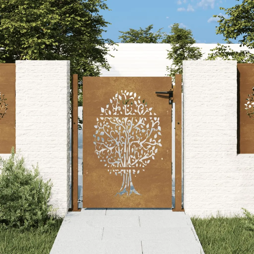 vidaXL Cancello da Giardino 105x130 cm in Acciaio Corten Design Albero