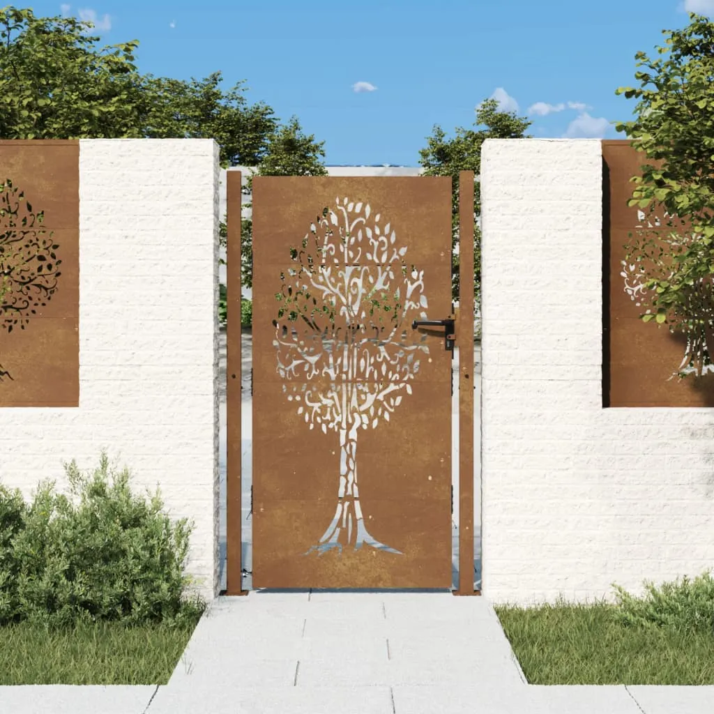 vidaXL Cancello da Giardino 105x180 cm in Acciaio Corten Design Albero