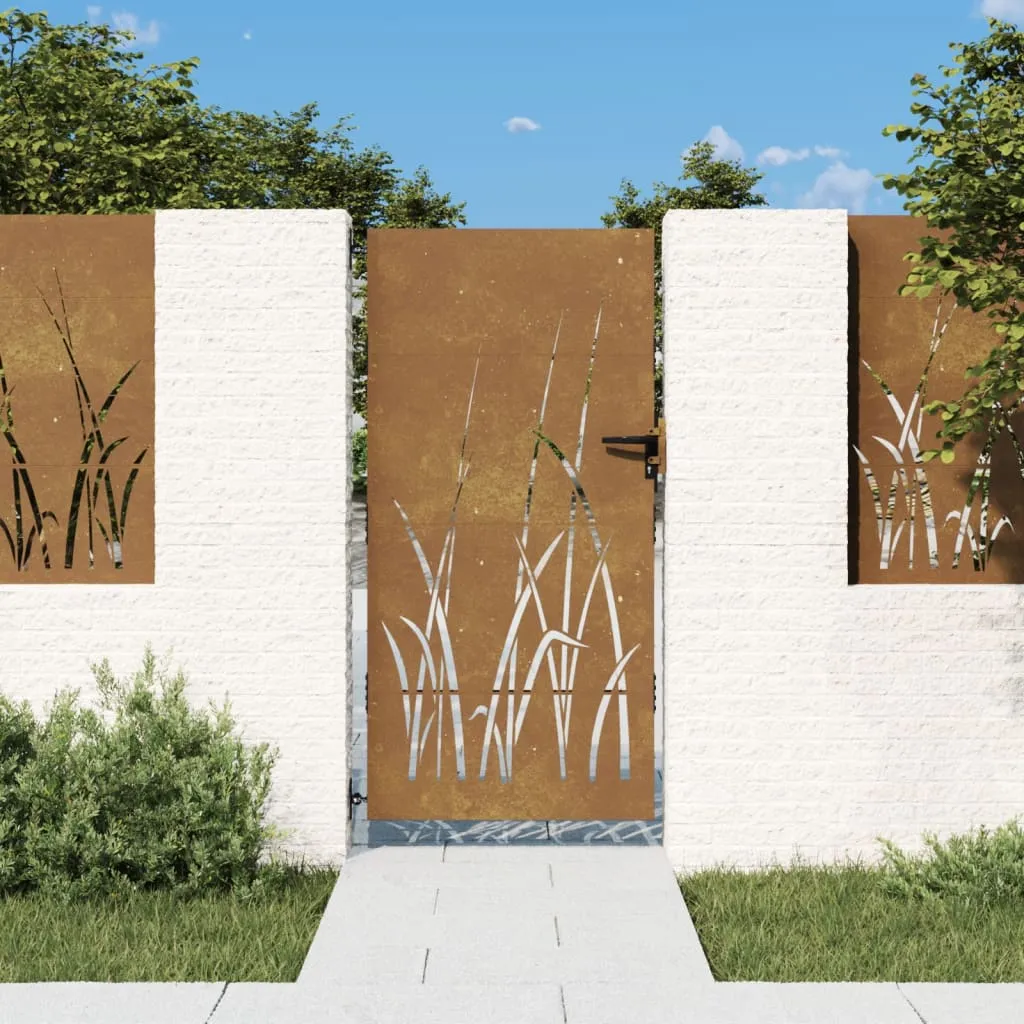 vidaXL Cancello da Giardino 85x200 cm in Acciaio Corten Design Erba