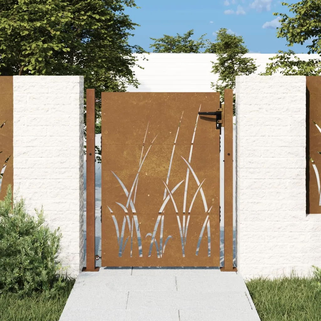 vidaXL Cancello da Giardino 105x130 cm in Acciaio Corten Design Erba