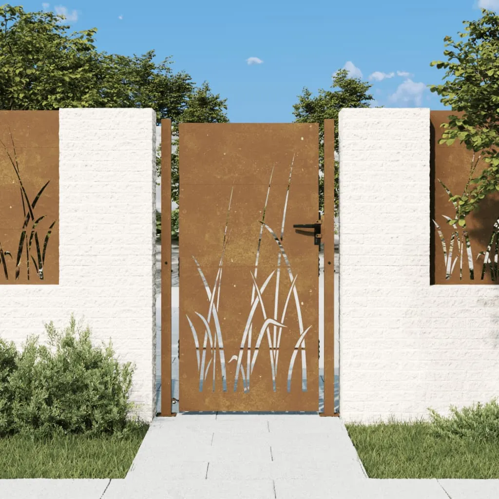 vidaXL Cancello da Giardino 105x180 cm in Acciaio Corten Design Erba