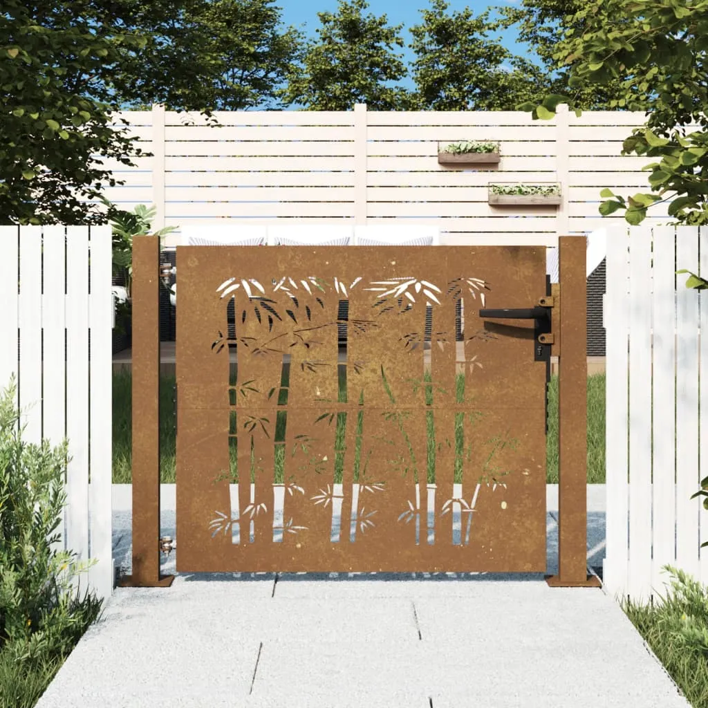 vidaXL Cancello da Giardino 105x80 cm in Acciaio Corten Design Bambù