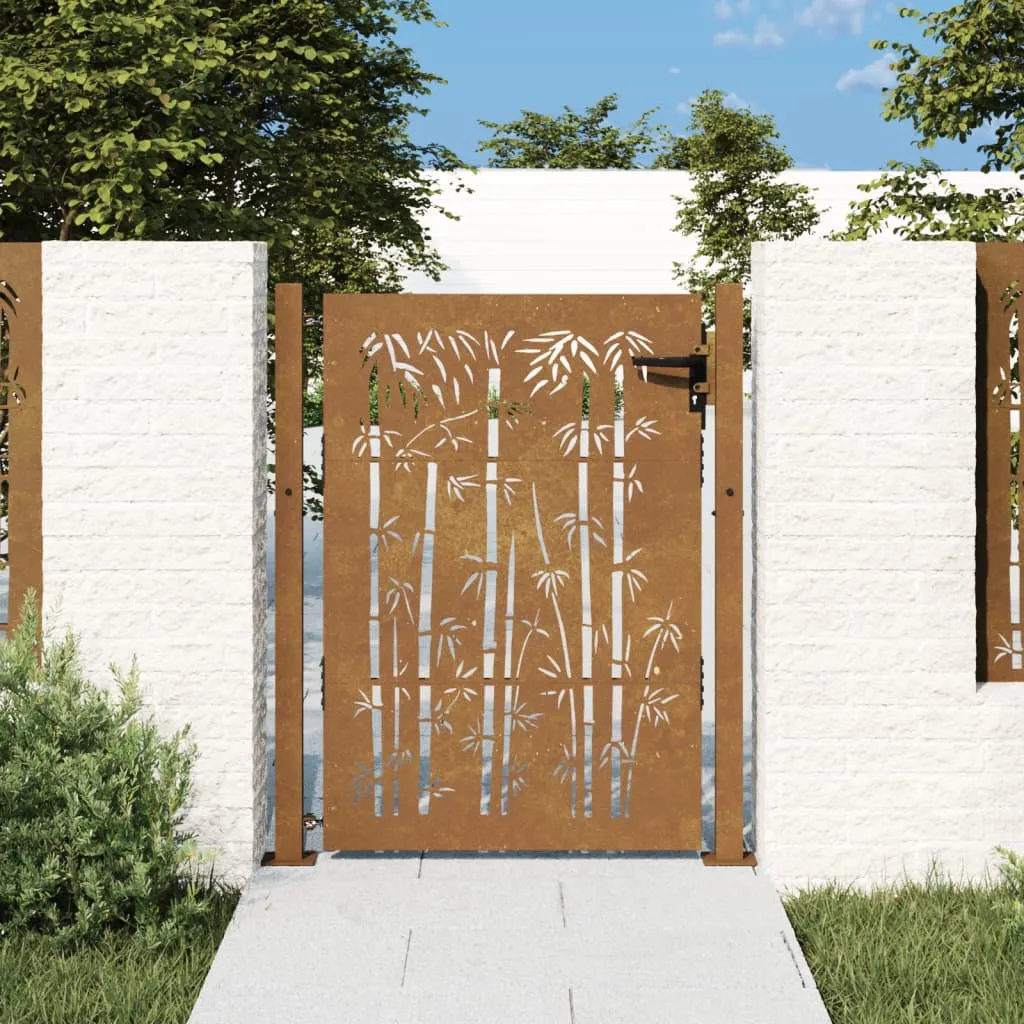 vidaXL Cancello da Giardino 105x130 cm in Acciaio Corten Design Bambù