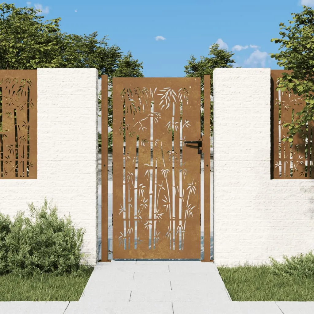 vidaXL Cancello da Giardino 105x205 cm in Acciaio Corten Design Bambù