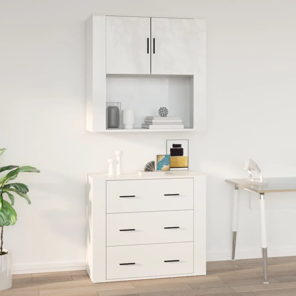 vidaXL Armadietto a Muro Bianco Lucido 80x33x80 cm Legno Multistrato