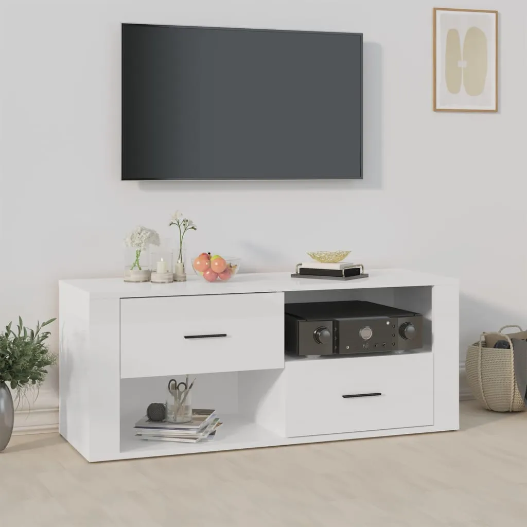 vidaXL Mobile Porta TV Bianco Lucido 100x35x40 cm in Legno Multistrato