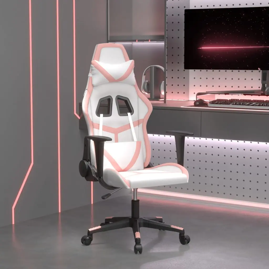 Sedia da Gaming Bianco e Rosa in Similpelle