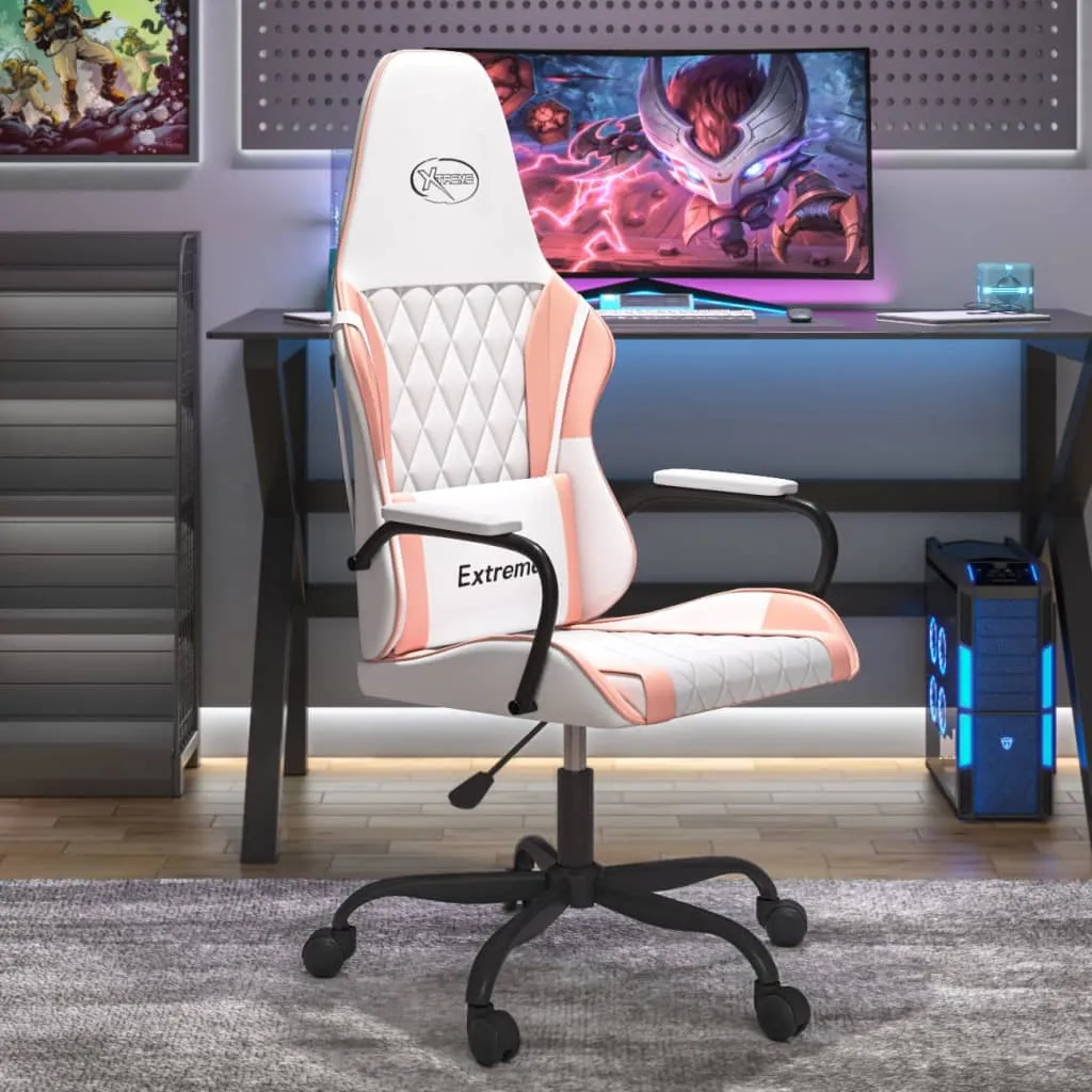 vidaXL Sedia da Gaming Bianco e Rosa in Similpelle