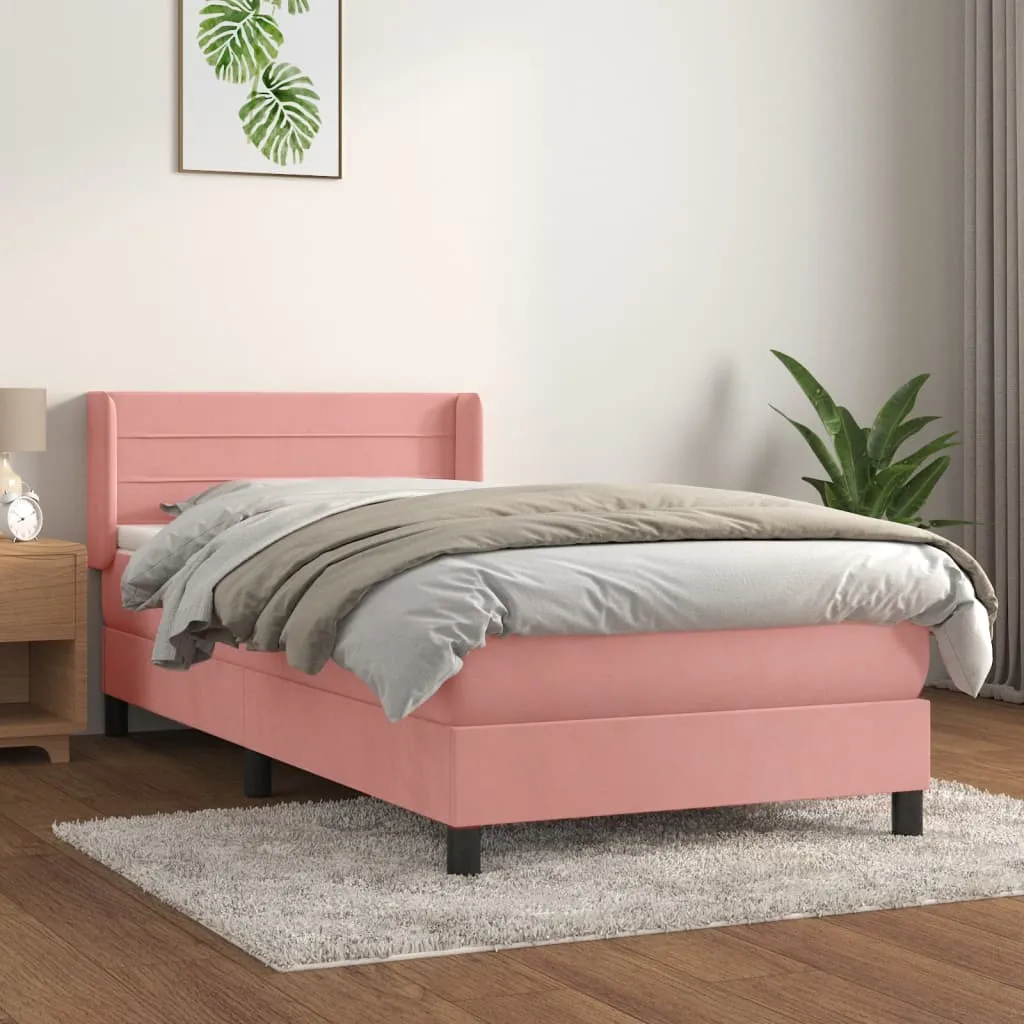 vidaXL Giroletto a Molle con Materasso Rosa 90x190 cm in Velluto