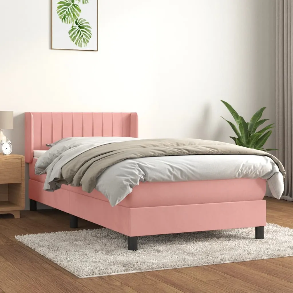 vidaXL Giroletto a Molle con Materasso Rosa 90x190 cm in Velluto