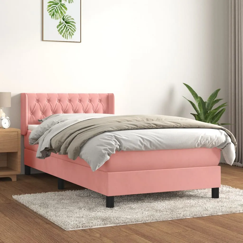 vidaXL Giroletto a Molle con Materasso Rosa 90x190 cm in Velluto