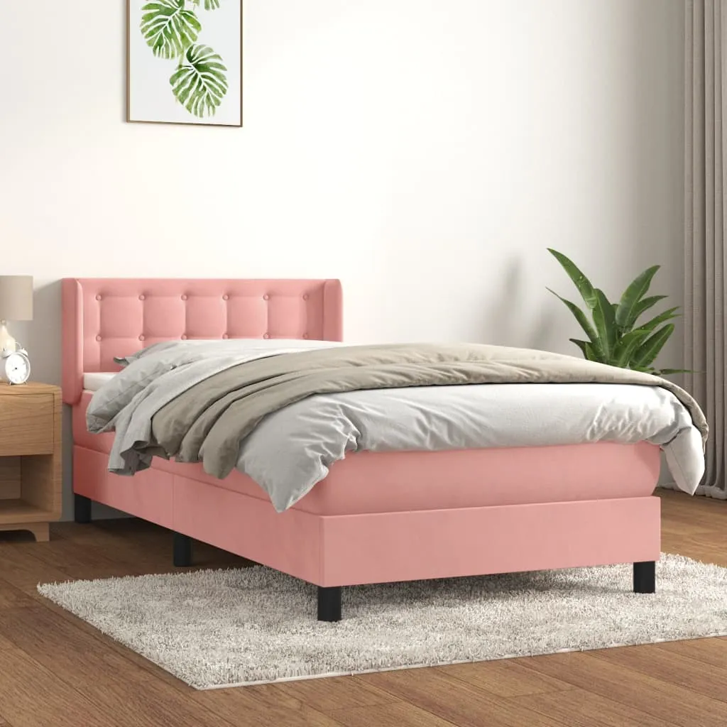 vidaXL Giroletto a Molle con Materasso Rosa 90x190 cm in Velluto