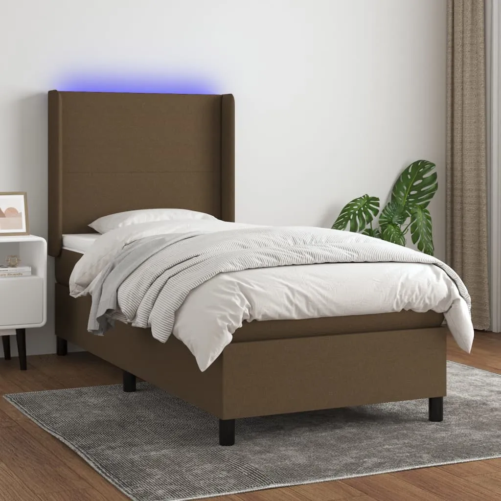 vidaXL Letto a Molle Materasso e LED Marrone Scuro 80x200cm in Tessuto