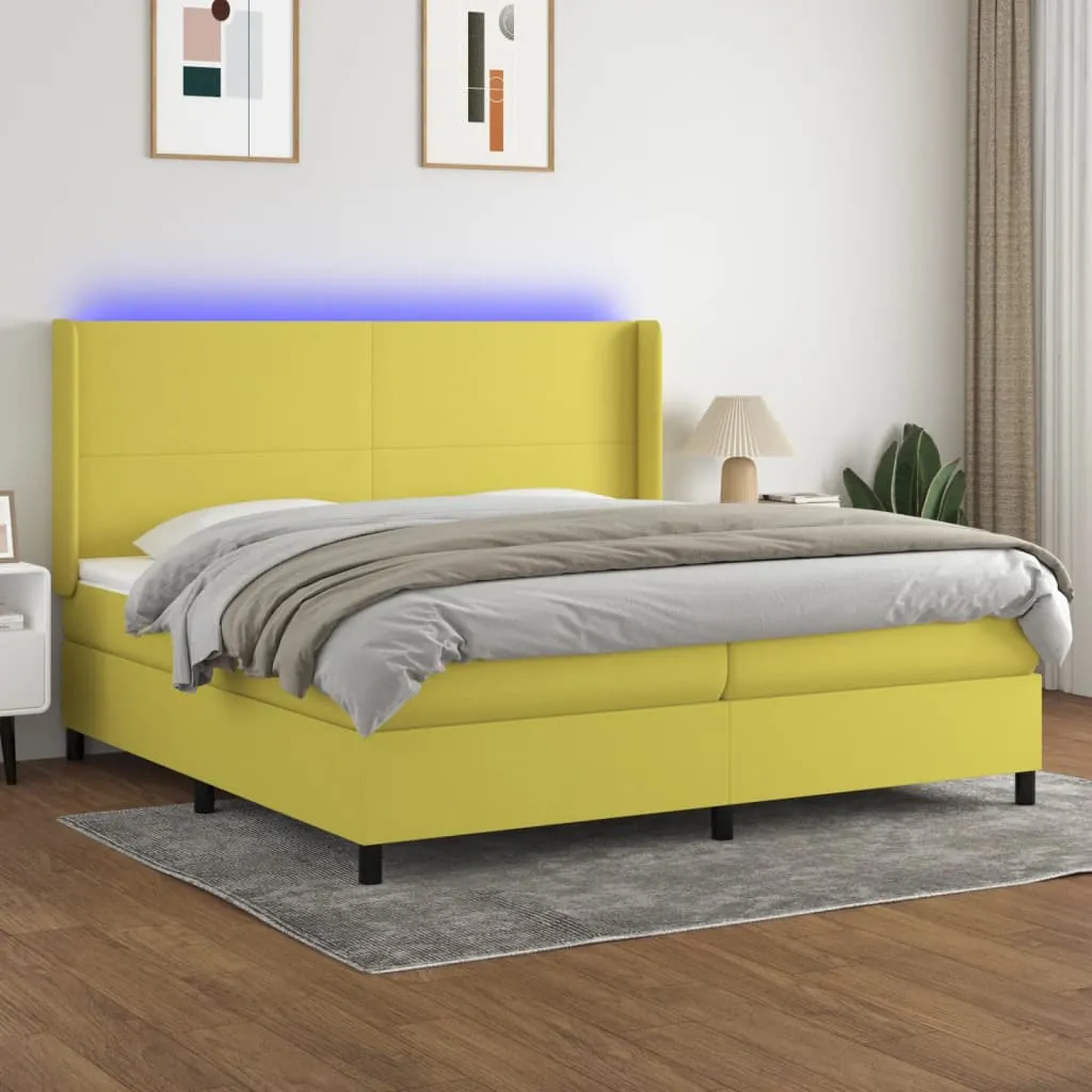 vidaXL Letto a Molle Materasso e LED Verde 200x200cm in Tessuto