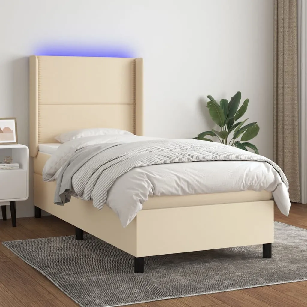 vidaXL Letto a Molle con Materasso e LED Crema 80x200 cm in Tessuto