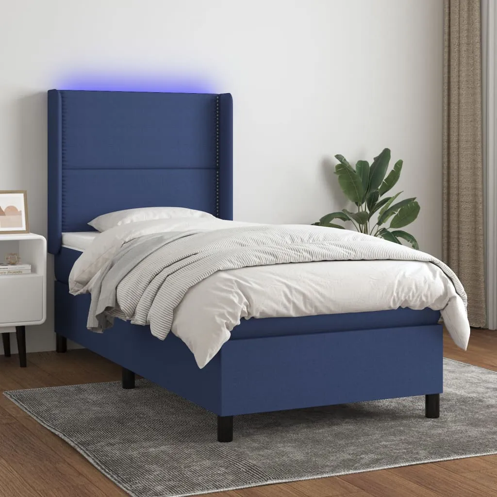 vidaXL Letto a Molle con Materasso e LED Blu 90x190 cm in Tessuto