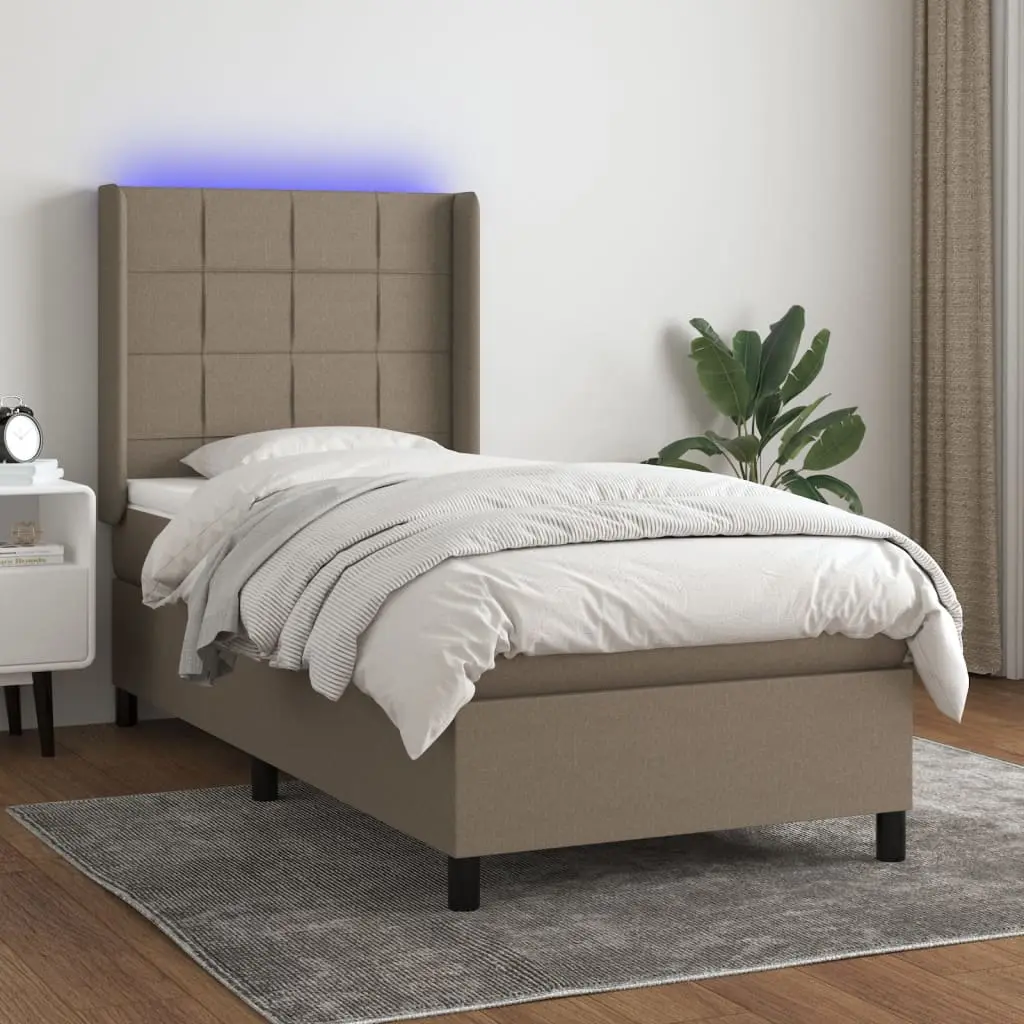 Letto a Molle con Materasso e LED Tortora 90x190 cm in Tessuto