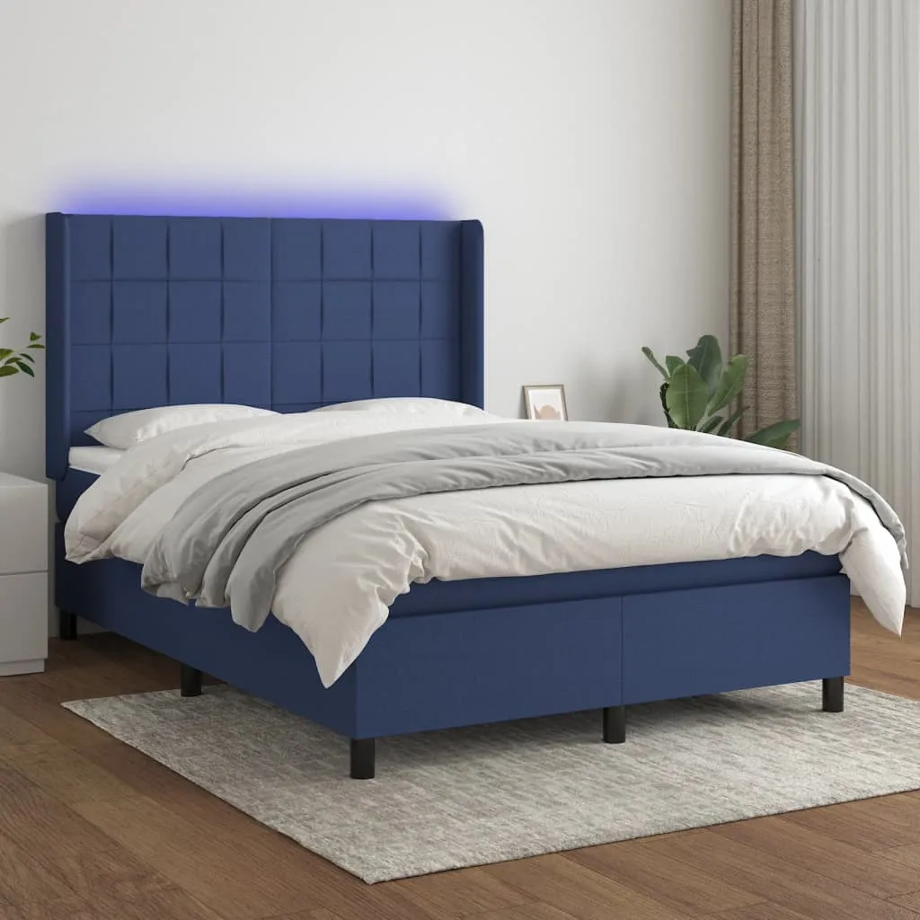 vidaXL Letto a Molle con Materasso e LED Blu 140x190 cm in Tessuto