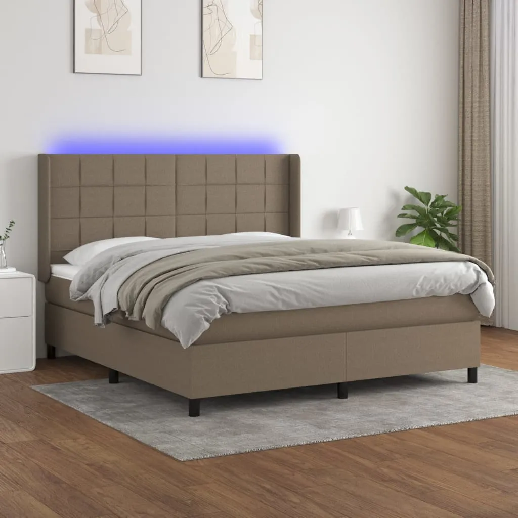 vidaXL Letto a Molle con Materasso e LED Tortora 160x200 cm in Tessuto